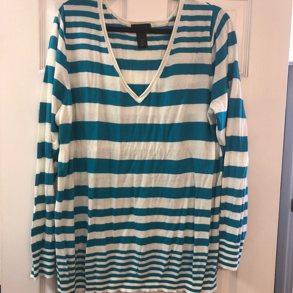 Lane Bryant Teal Striped Sweater